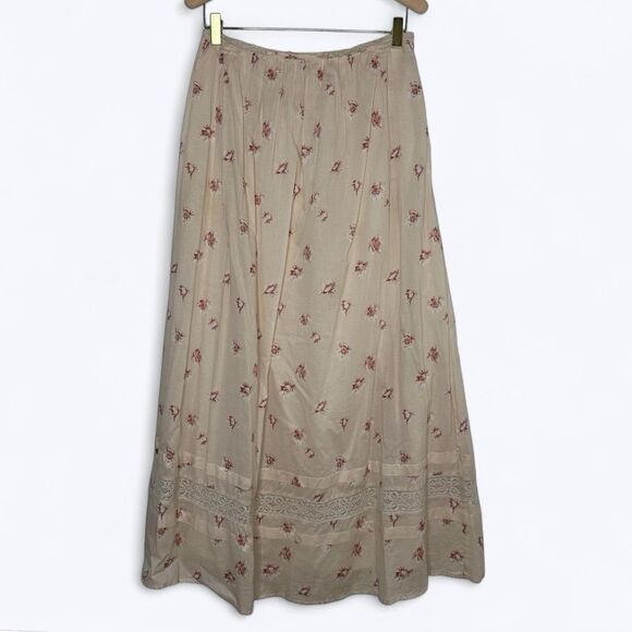 Abercrombie Floral Maxi Skirt Sz S? Peach Pink Pockets Prairie Cottagecore - Picture 1 of 16